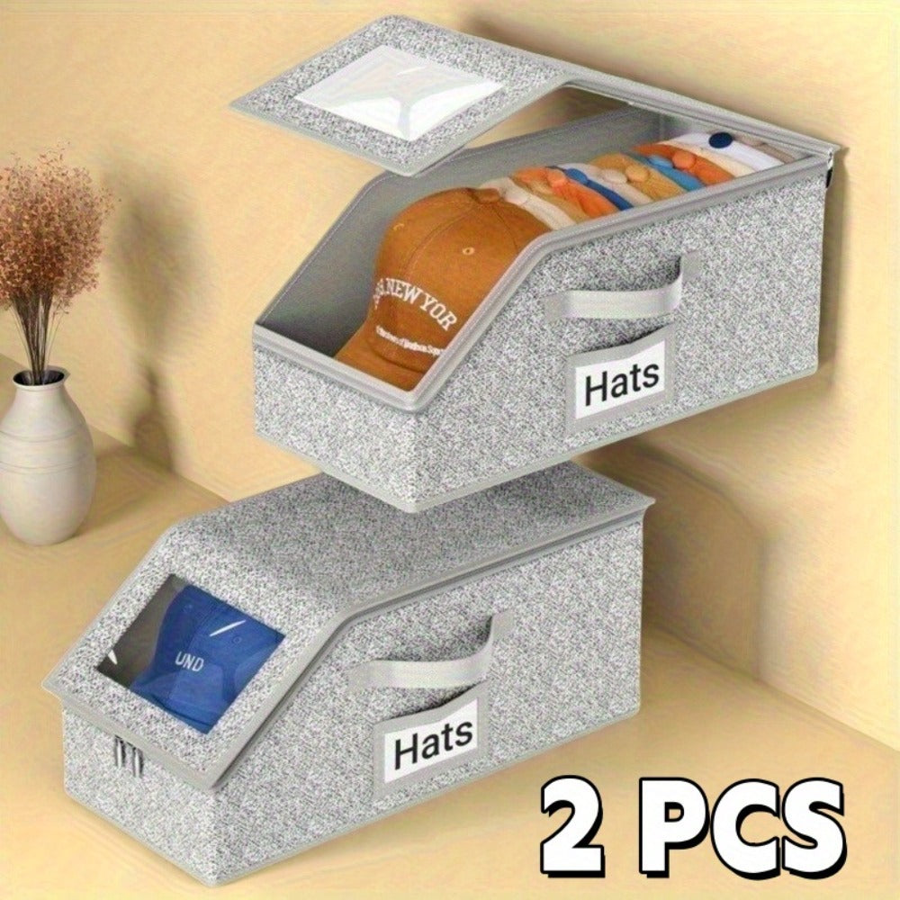 Stackable Baseball Cap Storage Box with Clear Viewing Window ¨C Hat Organizer for Closet Holds Up to 30 Caps, Space-Saving Design for Hats, Underwear, Socks & Toys ¨C For Men & Women (2 or 4 Pack)