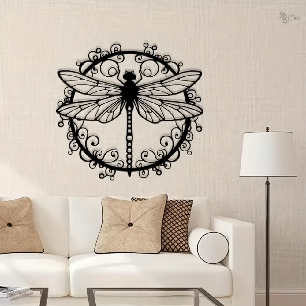 Metal Dragonfly Wall Art ¨C Black Iron Dragonfly Wall Decor, Intricate Animal Print Design, Indoor Outdoor Wall Mounted Sculpture for Living Room Garden Office, Housewarming Wedding Gift