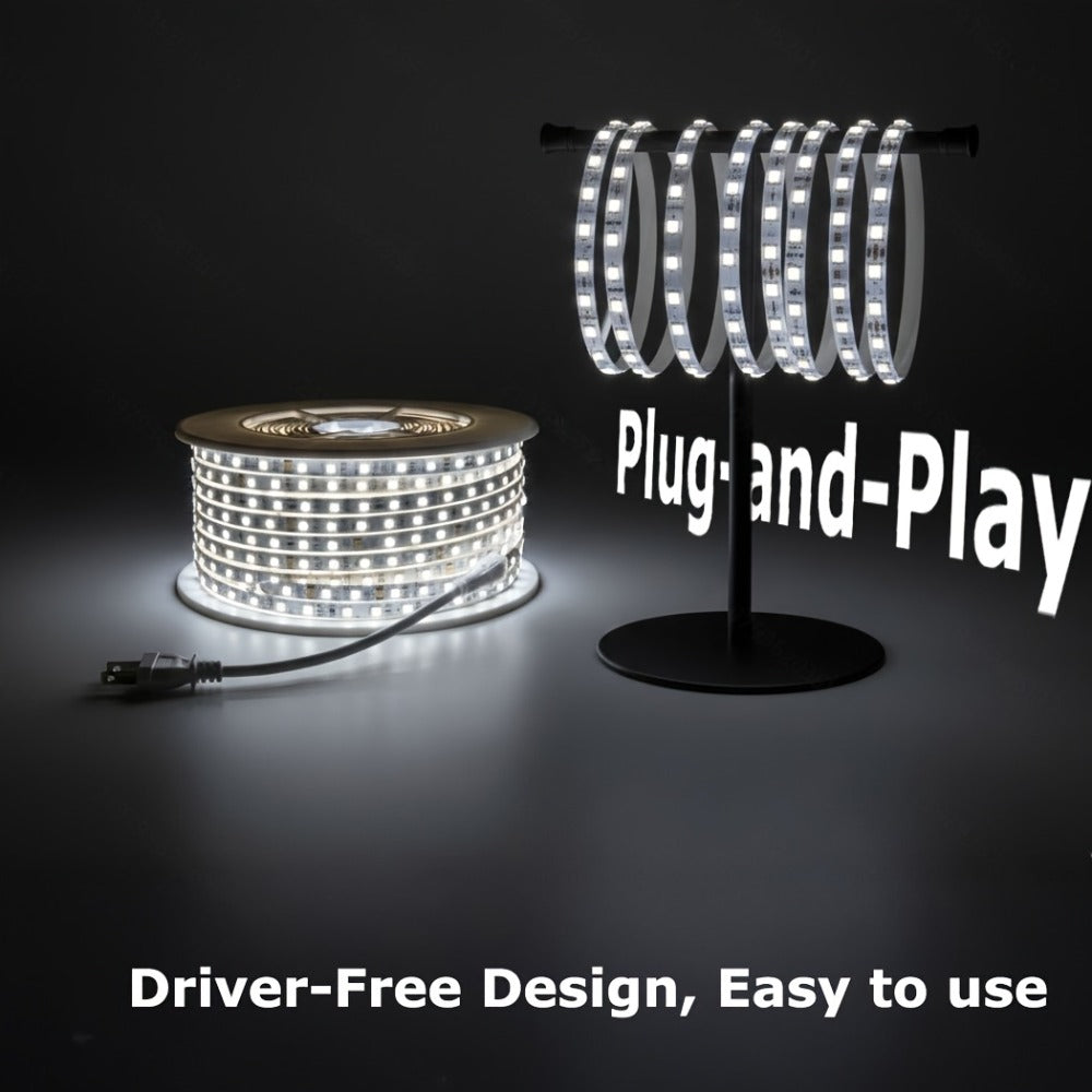 Waterproof LED Strip Lights 110V AC, IP65 120LEDs/Meter Ultra Bright LED Tape Light, Plug and Play Adhesive LED Ribbon for Outdoor Indoor Kitchen Garden Home Room Decoration, Warm White & Cool White