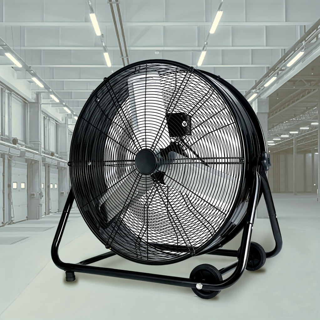 Industrial Floor Fan 24 Inch 9000 CFM Heavy Duty Drum Fan 3-Speed 360 Degree Tilt with Casters and Handle for Warehouse Garage Patio Workshop Gym Large Area Cooling