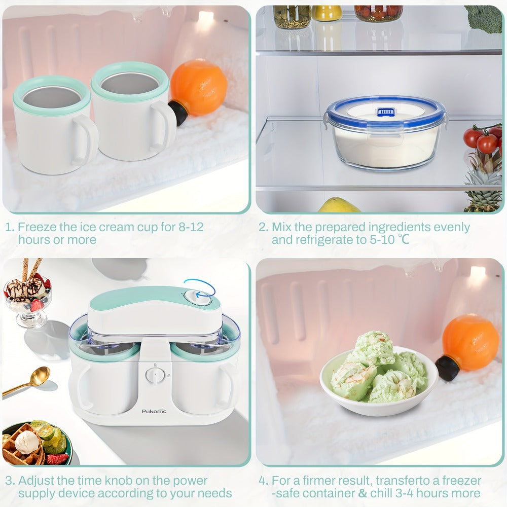 Ice Cream Maker 1 Quart Homemade Ice Cream Machine for Soft Serve Frozen Yogurt Smoothies Gelato Easy Clean Separate Bowl Design Compact Electric Dessert Maker