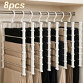 Pants Hangers Foldable Multi-Layer Stainless Steel | Non-Slip Space Saving Closet Organizer for Jeans Leggings Scarves Trousers | 4 or 8 Pack Clothes Rack Hanger