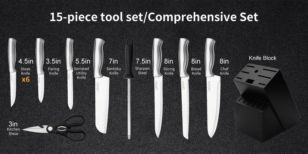 Stainless Steel Kitchen Knife Set Chef Knife Damascus Black Knife Block
