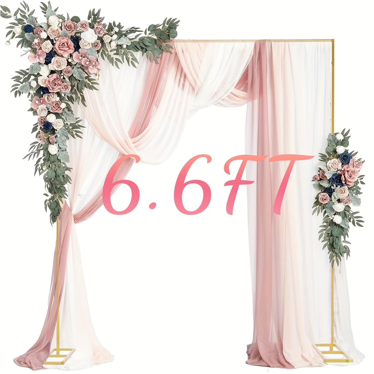 Backdrop Stand Heavy Duty Golden Adjustable Pipe Drape Kit Square Metal Arch Party Frame for Wedding Birthday Banquet Photo Booth