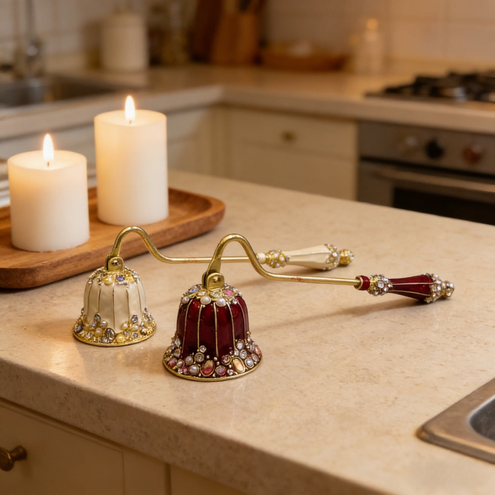 Candle Snuffer Long Handle - Elegant Metal Wick Flame Extinguisher Bell Candle Accessory for Home Decor, Candle Lovers, Spa & Aromatherapy Gift, Available in White & Red