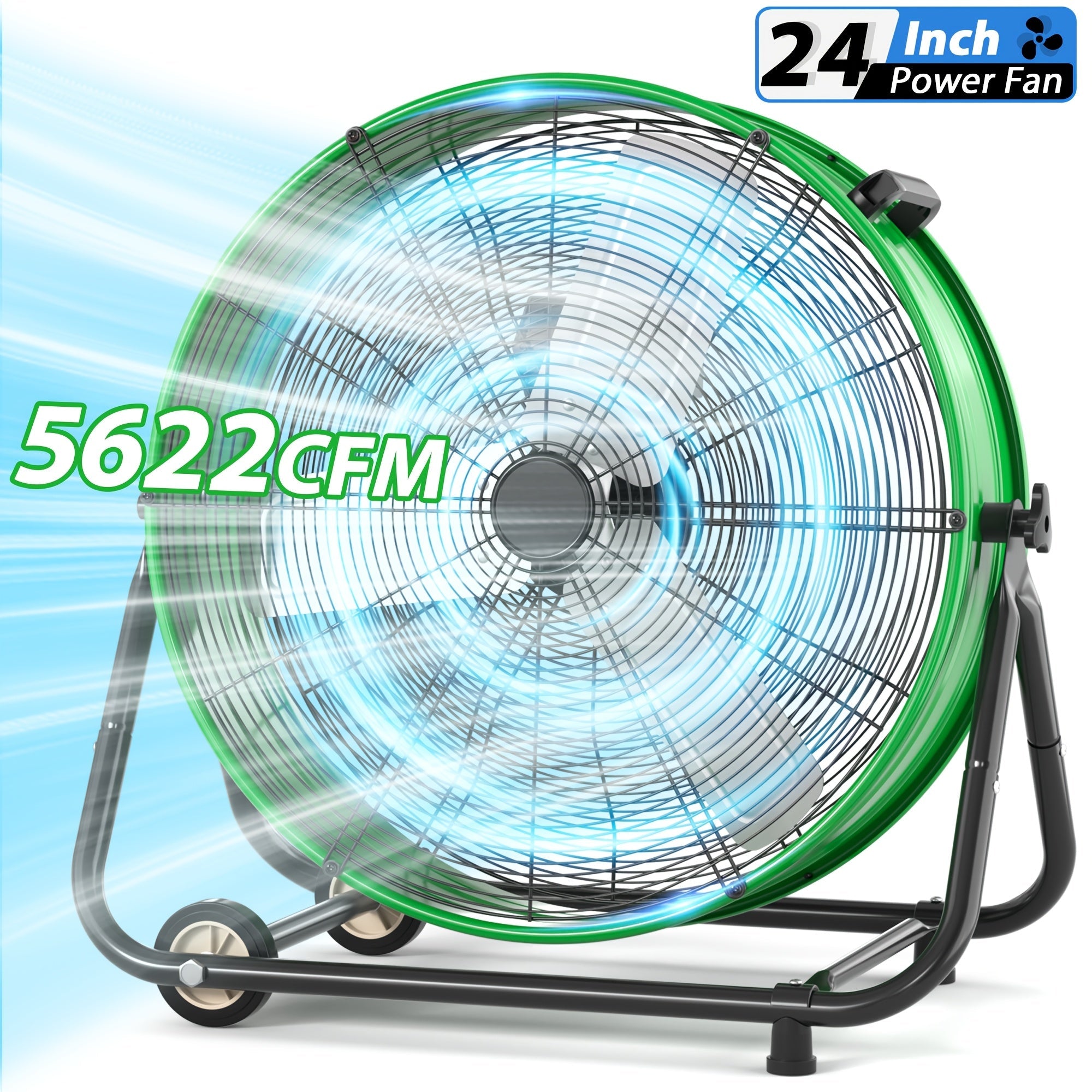 Industrial Drum Fan High Velocity Floor Fan 24 30 Inch | 3-Speed Heavy Duty Metal Air Circulator 360 Tilt Casters ETL Listed | Powerful Warehouse Garage Workshop Patio Commercial Fan | Black Orange Green