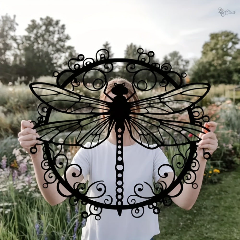 Metal Dragonfly Wall Art ¨C Black Iron Dragonfly Wall Decor, Intricate Animal Print Design, Indoor Outdoor Wall Mounted Sculpture for Living Room Garden Office, Housewarming Wedding Gift