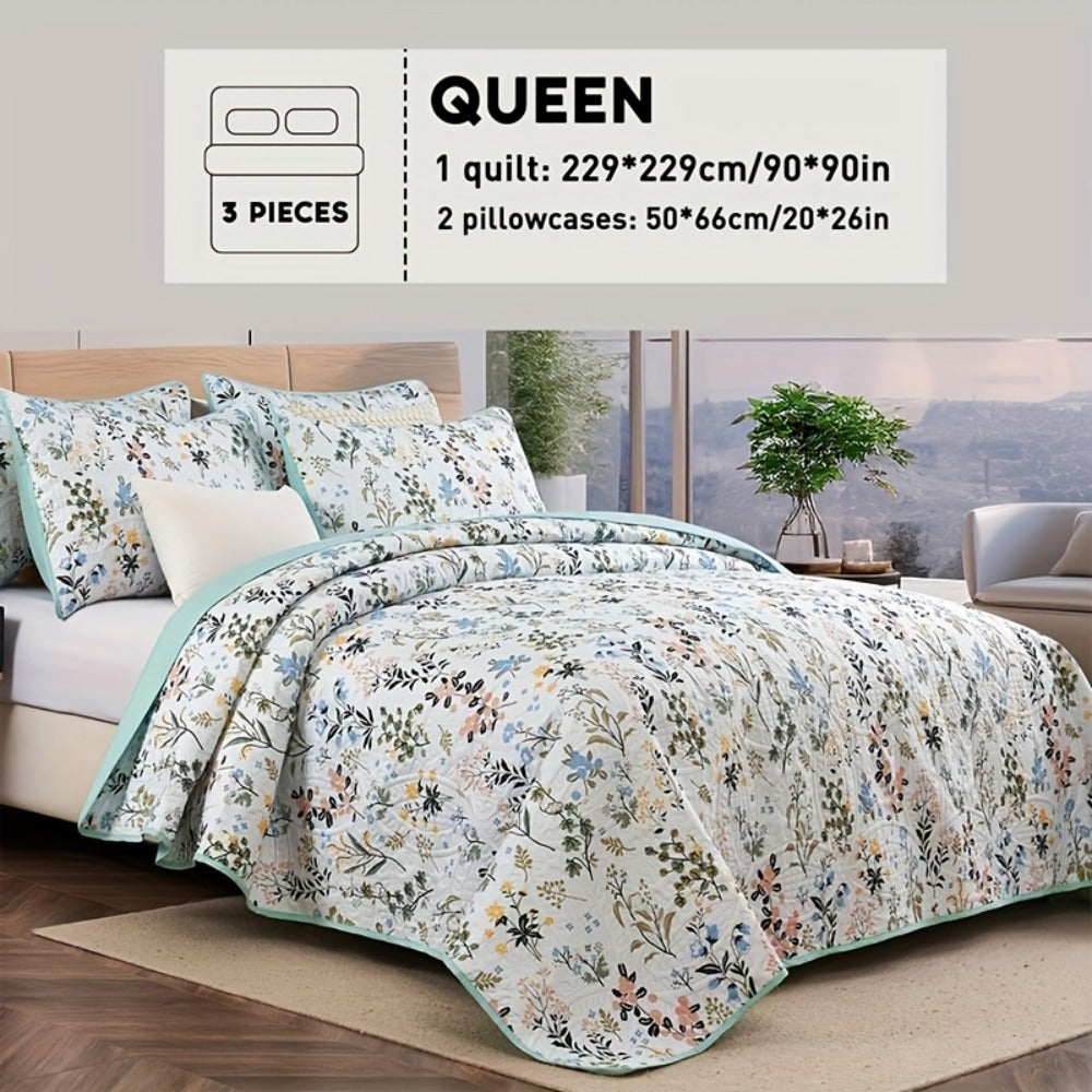 Reversible Floral Comforter Quilt Set ¨C Soft Microfiber Botanical Bedding, Twin Full Queen King, All Seasons ¨C White, Blue, Pink & More