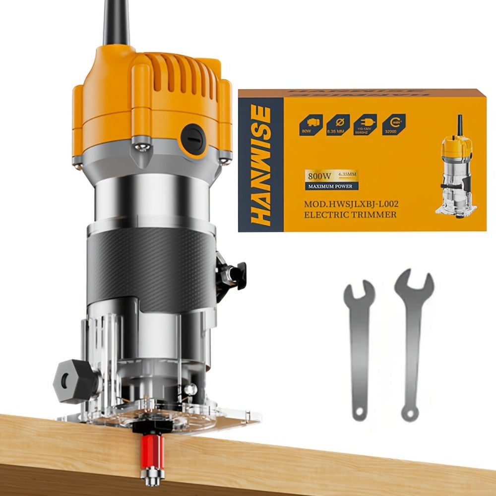 Wood Router Edge Trimmer 800W 6.1Amp Compact Hand Router Tool 35000RPM with Variable Speed, 1/4¡± Collet, Router Bit Set for Woodworking Slotting Carving Edge Treatment DIY Projects