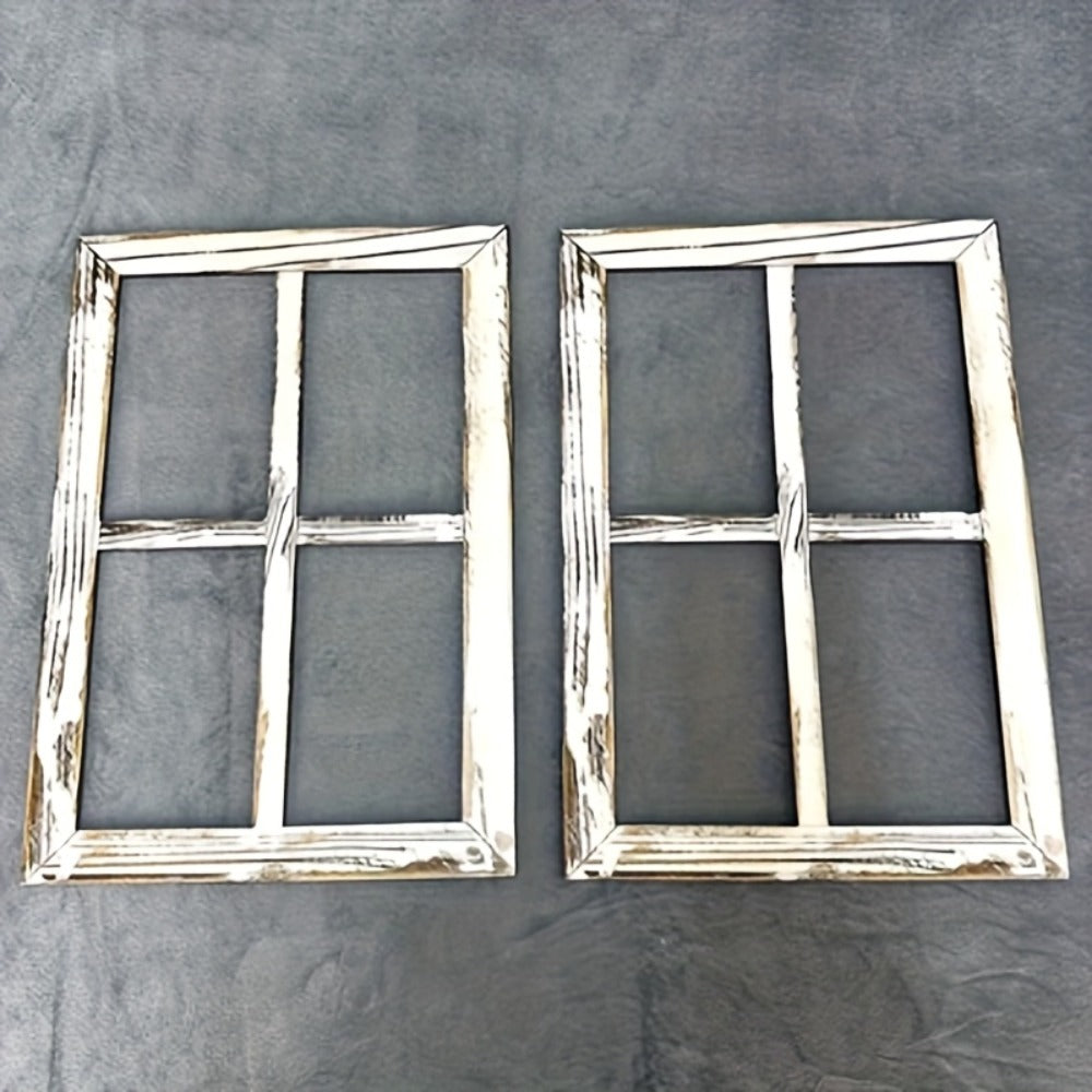 Vintage Wooden Window Frame Wall Decor 2pcs ¨C Rustic Farmhouse Wall Art, Distressed Wood Blind Frame No Glass for Home, Bedroom, Office & Wedding Decoration