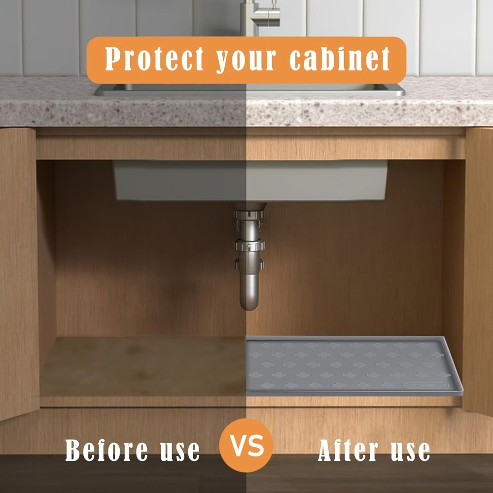 Silicone Under Sink Mat 34¡± x 22¡± Food Grade Waterproof Cabinet Liner, Honeycomb Pattern Drip Tray for Kitchen Bathroom Cabinet Organizer, Holds 2+ Gallons, Easy Clean Non-Toxic Boot Tray