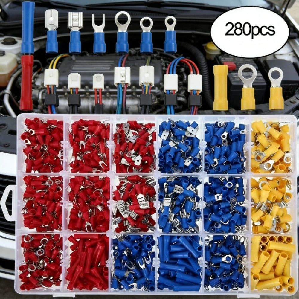 Electrical Crimp Terminals 280pcs Assorted Kit ¨C Insulated Ring Fork Spade & Butt Wire Connectors for Automotive Marine & Home Wiring, Universal Cable Connector Set with Storage Case