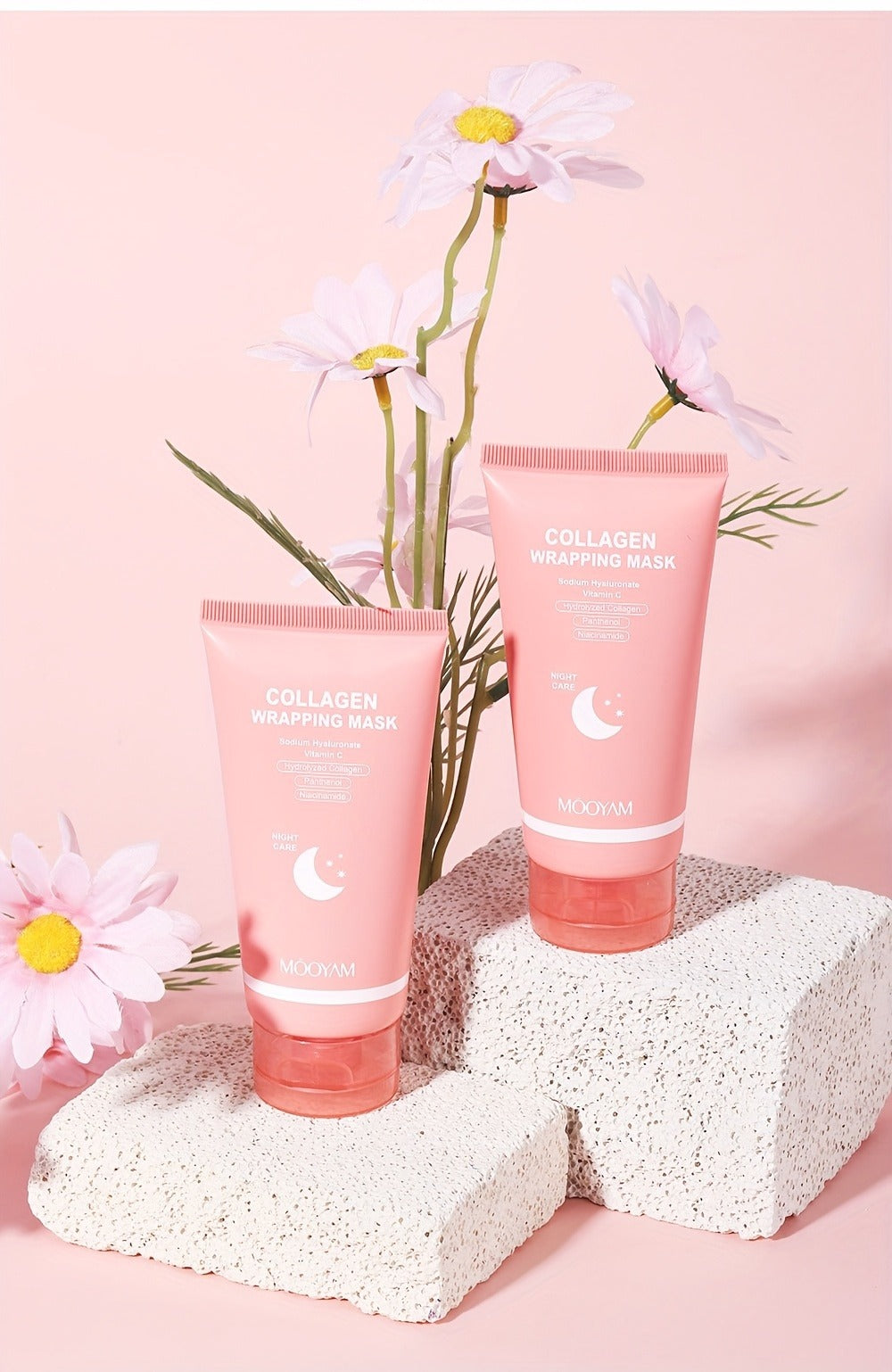 Collagen Night Mask Korean Skincare ¨C Gel Face Mask with Applicator Brush, Hydrolyzed Collagen, Niacinamide, Vitamin C & Hyaluronate for Hydration & Plumping, Paraben-Free, 80g (MOOYAM)