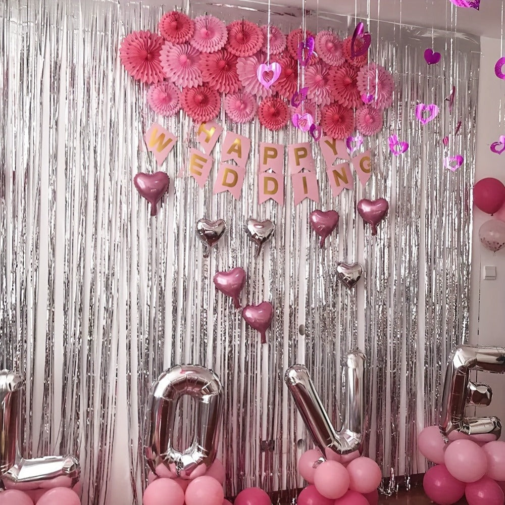 Tinsel Foil Backdrop 6 Packs Metallic Glitter Tassel Curtain ¨C Silver Laser Rain Streamer for Party Photo Booth Birthday Wedding Holiday Doorway Decoration