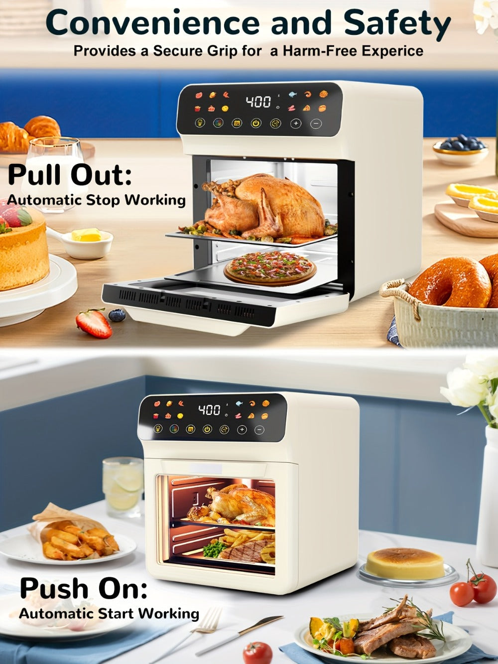 Air Fryer Oven 12-in-1 Large 12-Quart Smart Countertop Oven with 12 One-Touch Preset Functions, Smart Cook Program, Viewing Window, Interior Light, Adjustable Time & Temp, Oil-Free Family Cooker