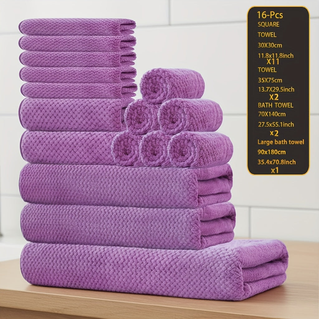 Coral Fleece Bath Towel Set 16 Piece 300GSM - Extra Large Bath Towel Washcloths Square Towels Soft Absorbent Quick Dry | 11 Colors | Hotel Home Travel Spa Gift Complete Bathroom Towel Collection