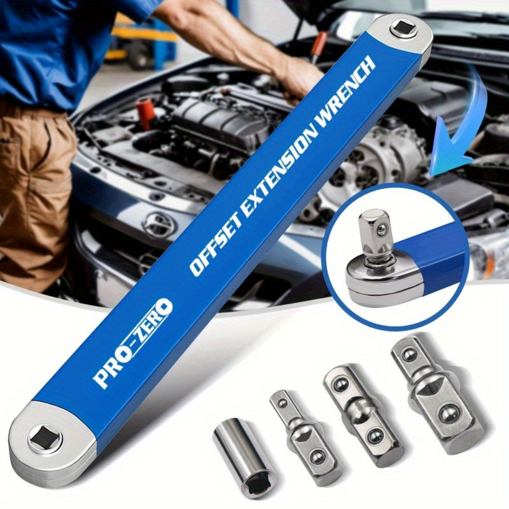 Ratchet Wrench 2-in-1 Offset Extension with 1/4¡± 3/8¡± 1/2¡± Square Head Adapters, 180-Degree Rotation High Torque Non-Slip Handle, Universal Flex Head Ratchet for Narrow Spaces & Auto Repair