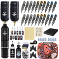 Rotary Tattoo Machine Kit 67pcs ¨C Complete Wireless Tattoo Pen Set with Cartridge Needles, Power Supply, Practice Skin, Inks & Transfer Paper for Beginners & Artists