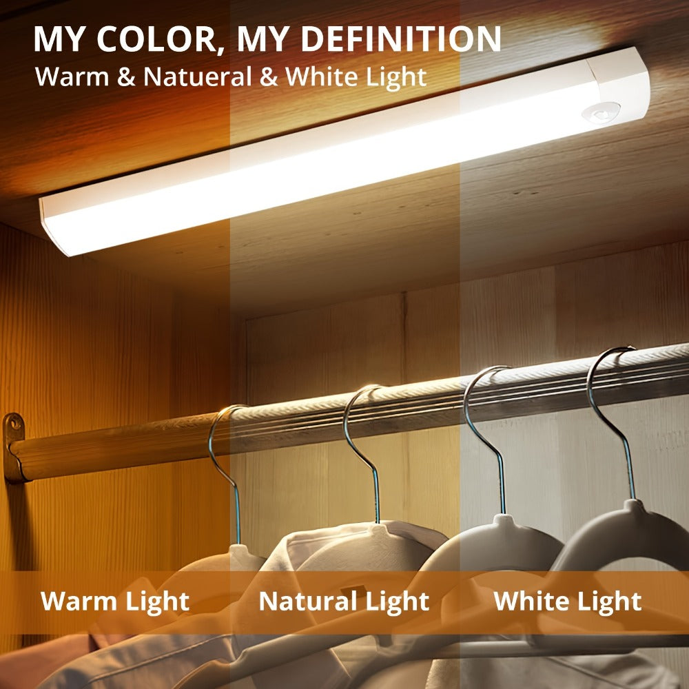 Motion Sensor Cabinet Light 3-Pack ¨C 3-Color Temperature Dimmable Under Counter Closet Light, Wireless Magnetic USB Rechargeable for Kitchen, Wardrobe, Stairs, Hallway & Vanity (11cm / 20cm / 40cm)