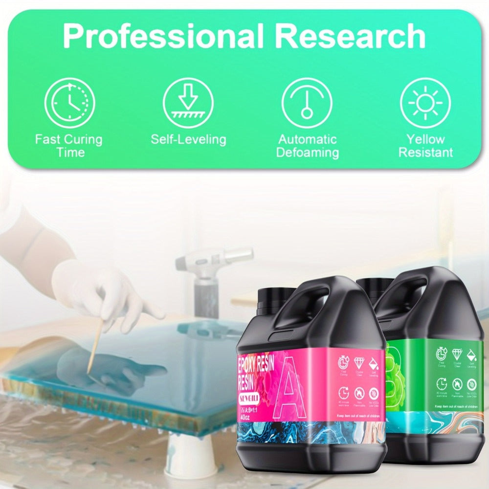 Fast-Curing Epoxy Resin Kit Low Odor Bubble-Free Non-Yellowing ¨C 2-Part Casting Resin for Jewelry Accessories River Tabletops Crafts & Handicrafts, 32oz or 80oz