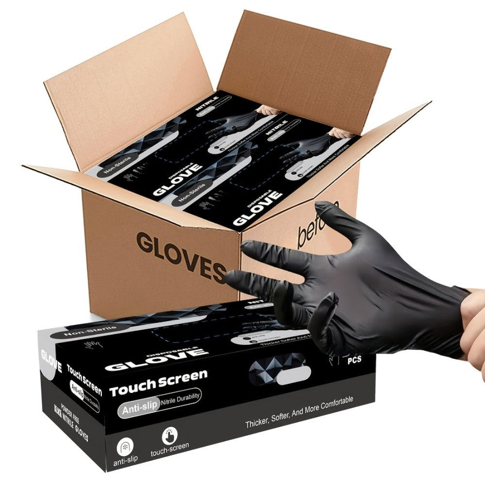 Disposable Nitrile Gloves Black ¨C Powder Free, Latex Free Protective Gloves for Household Cleaning, Pet Bathing, Tattoo, Hair Coloring & Professional Use (S/M/L/XL)