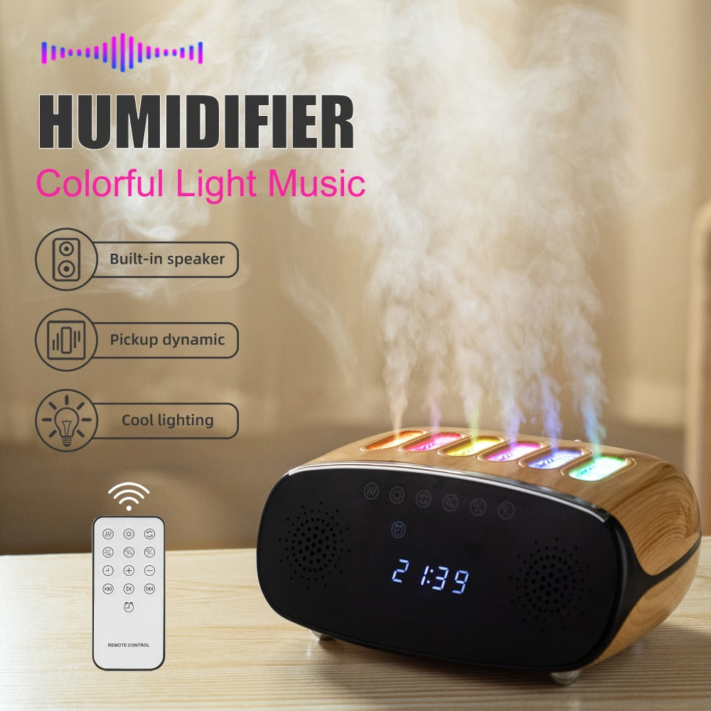 Humidifier with Bluetooth Speaker, LED Display & Alarm Clock - High Mist Output, Remote Control, Wood Grain Cool Mist Humidifier for Bedroom, Living Room & Home Office Decor