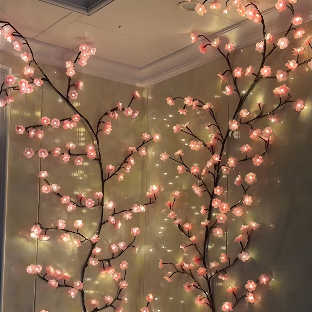 LED Cherry Blossom Chandelier Rattan String Lights USB 8 Modes Indoor Outdoor Holiday Decoration