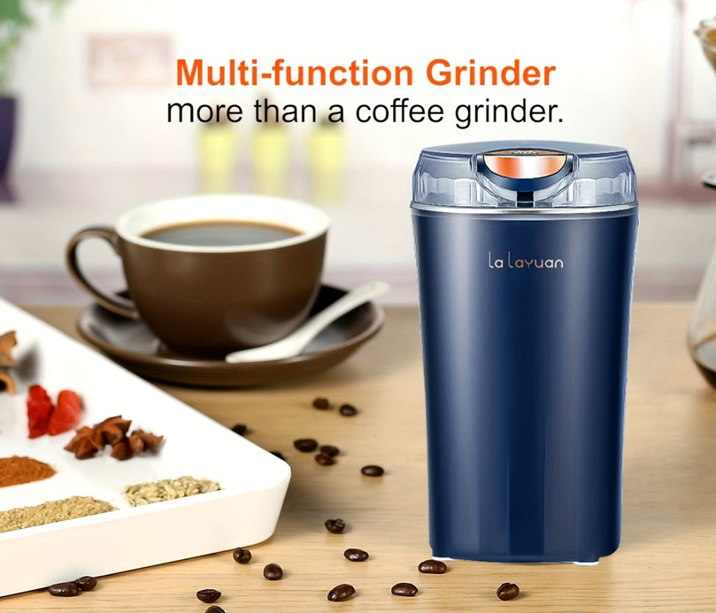 Electric Coffee Grinder 200W | Quiet Spice Grinder | 80g Large Capacity 12 Cups | 304 Stainless Steel Blade | One-Touch Operation | Grinds Coffee Beans Spices Nuts Grain | Blue Black