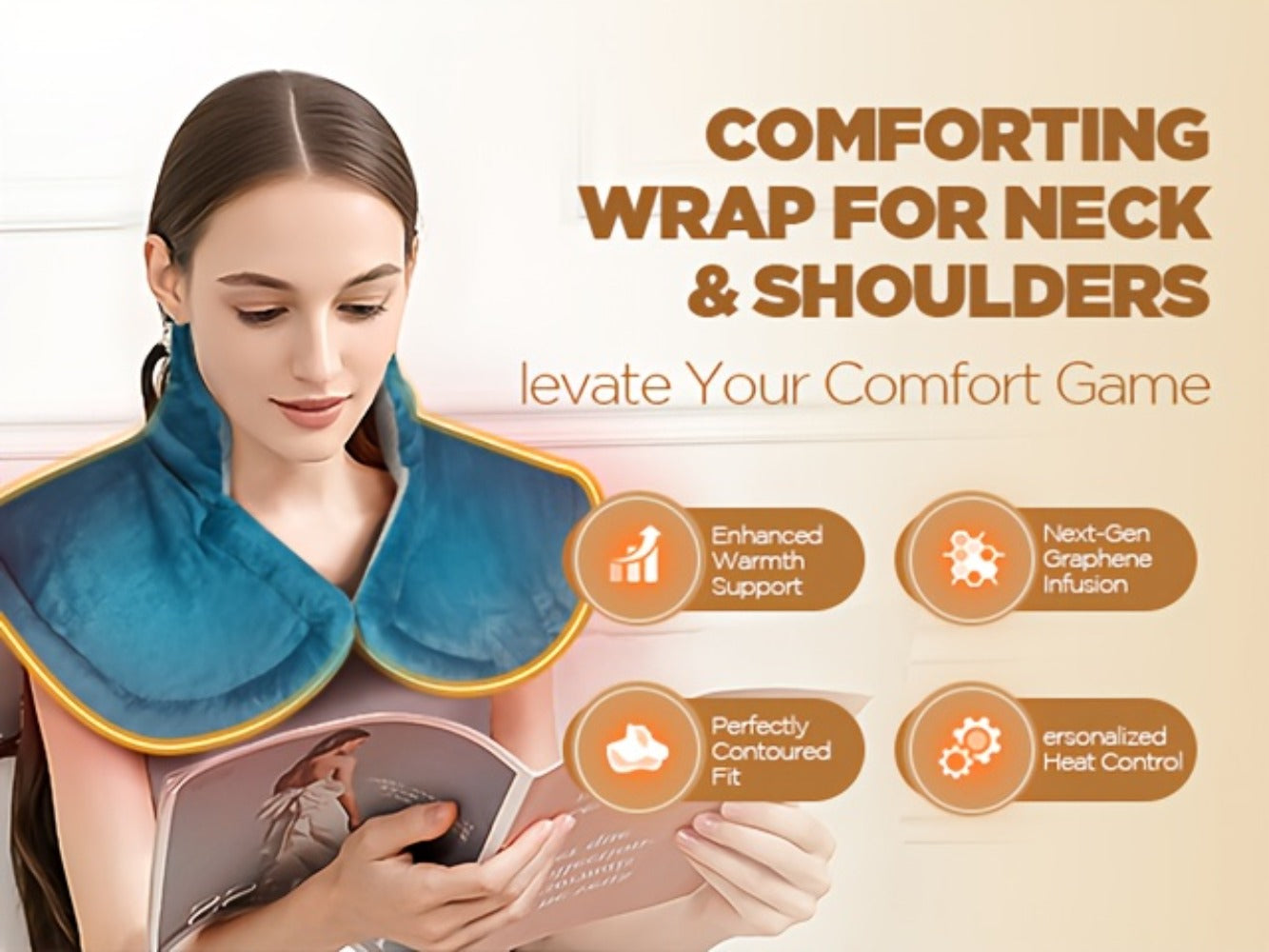 Heating Pad for Neck & Shoulders ¨C 130W Graphene Weighted Electric Pad, 6 Heat Settings, 4 Timers, Auto Shut-Off, Machine Washable