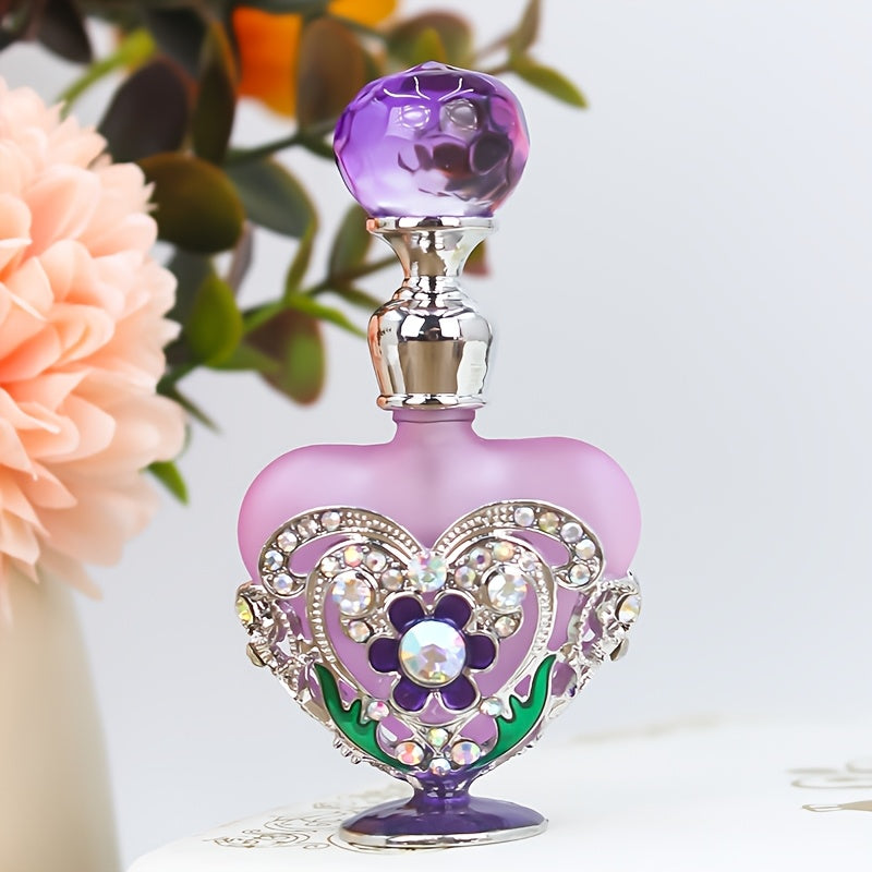 Refillable Perfume Bottle 10ml Vintage Glass Travel Atomizer Essential Oil Dispenser Portable Mini Spray Bottle Enamel Peach Heart Design Gift for Women