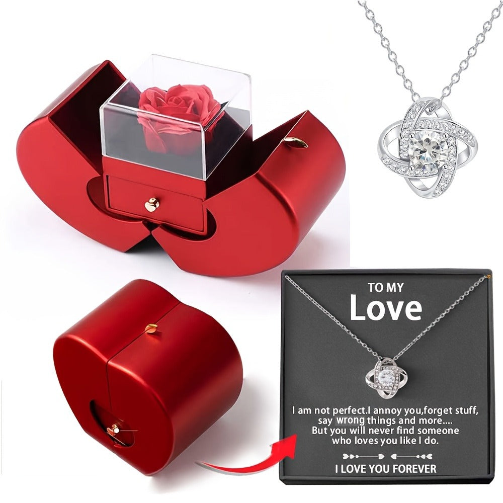 Preserved Real Rose Gift Box with I Love You in 100 Languages Necklace ¨C Romantic Gifts for Girlfriend Wife Mom ¨C Valentine's Day Birthday Mother's Day Christmas Gift Idea for Women