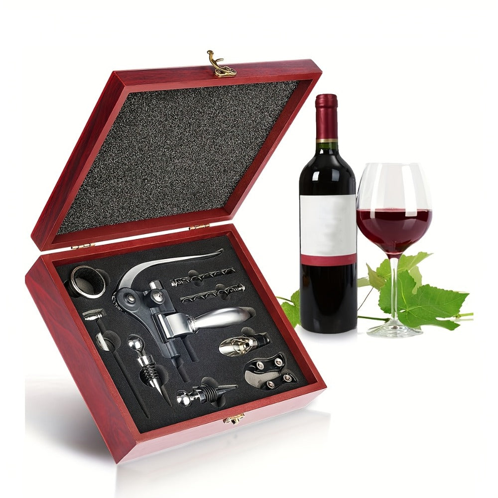 Wine Opener Kit 10pcs Stainless Steel Bottle Opener Gift Set with Wood Case - Beer Wine Accessories Bar Tool Set for Men Women Valentine's Day Birthday Housewarming Gift