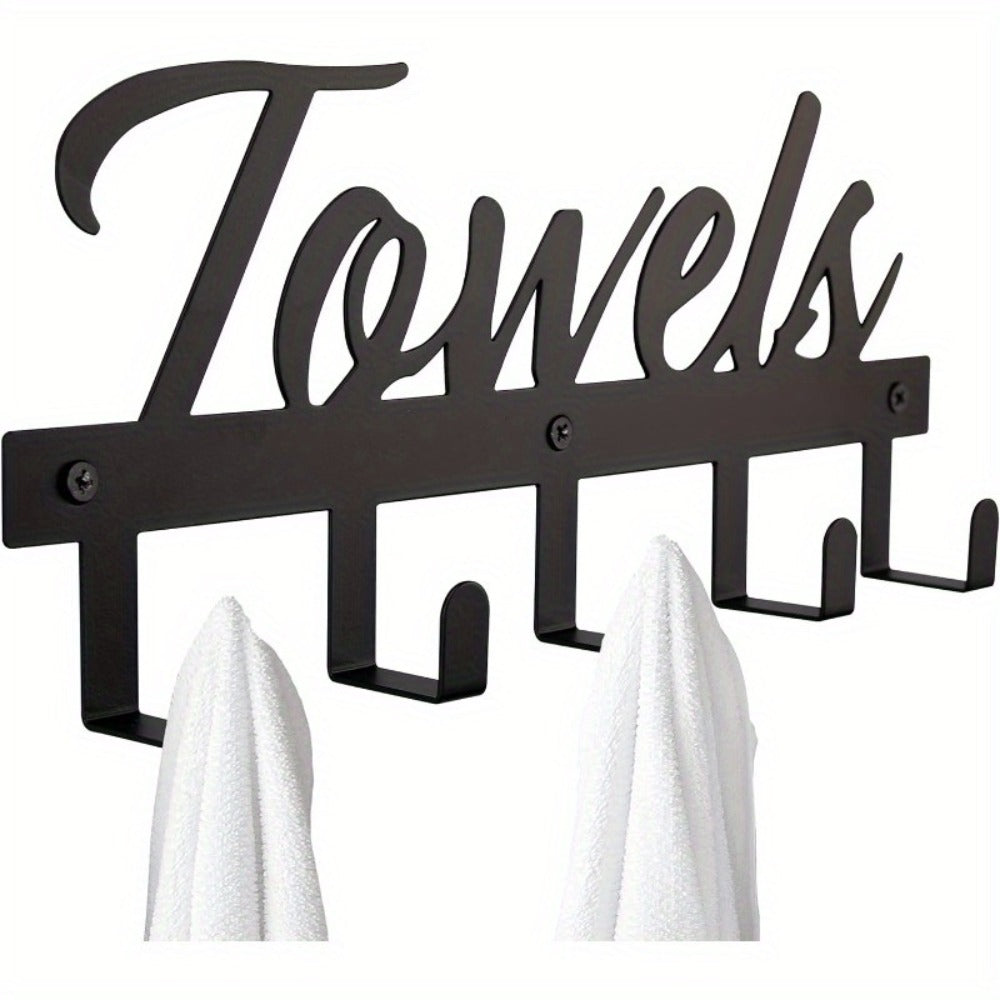 Wall Mount Towel Rack with 5 Hooks Farmhouse Bathroom Organizer Space Saving Towel Holder for Bathroom Kitchen Entryway Easy Install Rust Resistant