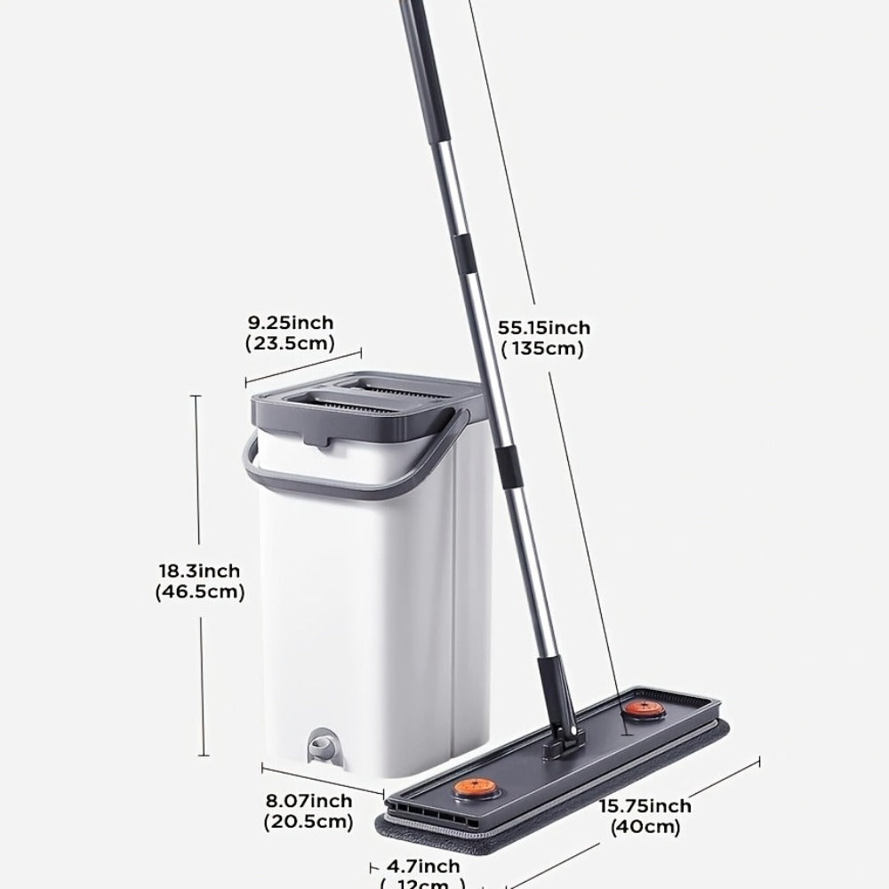 Flat Floor Mop and Bucket Set with Self-Cleaning System ¨C Manual Squeeze Mop for Home, Office, Living Room, Bathroom & Kitchen ¨C ABS, Multisurface, No Electricity Needed (White & Black)