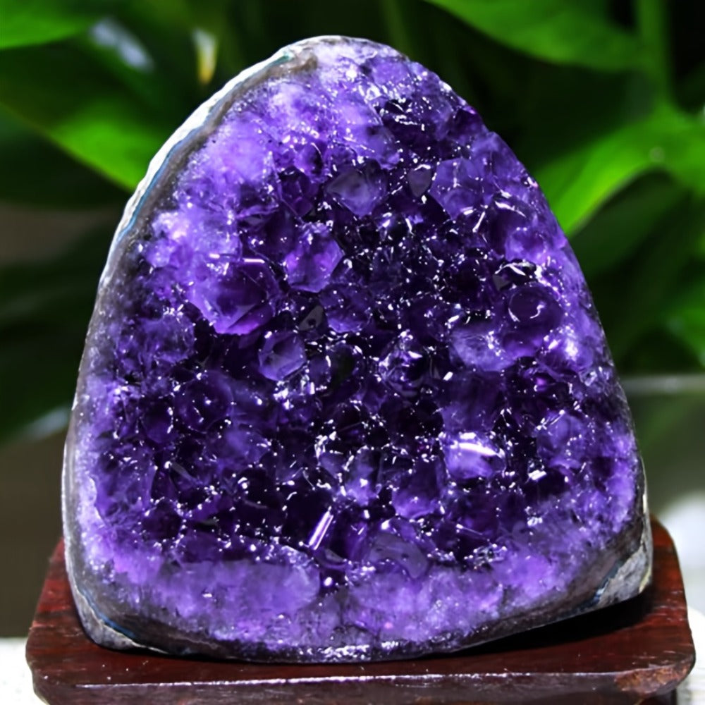 Amethyst Geode Natural Uruguayan Crystal | Polished Edge Display Stone for Home & Office Decor | Raw Crystal Cluster Specimen, Desk Accent, Healing Stone Gift, Tabletop Statement Piece 200-500g