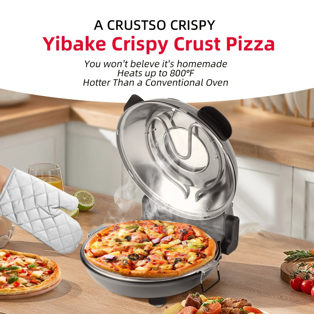 Indoor Pizza Oven 12 Inch Countertop Electric Pizza Maker 1200W ¨C Reaches 800¡ãF in Minutes, Dual Knob Control, Ceramic Stone, Transparent Window, Anti-Scald Handles for Home Kitchen