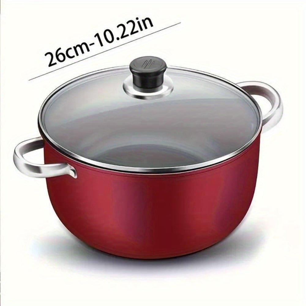 Nonstick Stock Pot with Lid 10 Inch Stone Derived Coating Iron Core Even Heating Induction Compatible Soup Pot for Stewing Boiling Family Dinners