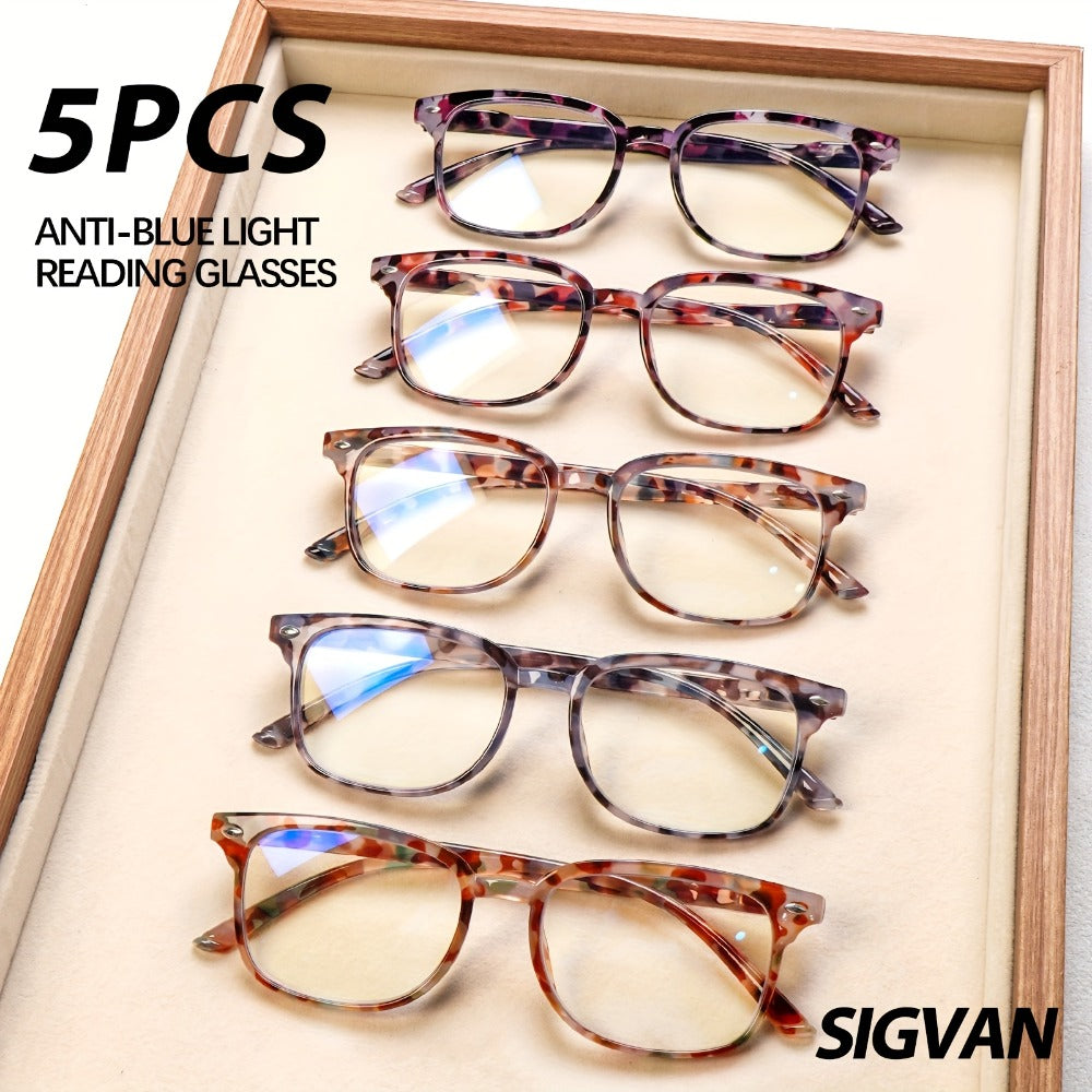 Blue Light Blocking Reading Glasses for Women 5-Pack ¨C Stylish Computer Readers with Spring Hinges, Anti-Blue Light Lenses, Multiple Strengths 1.0¨C4.0x, Multicolor
