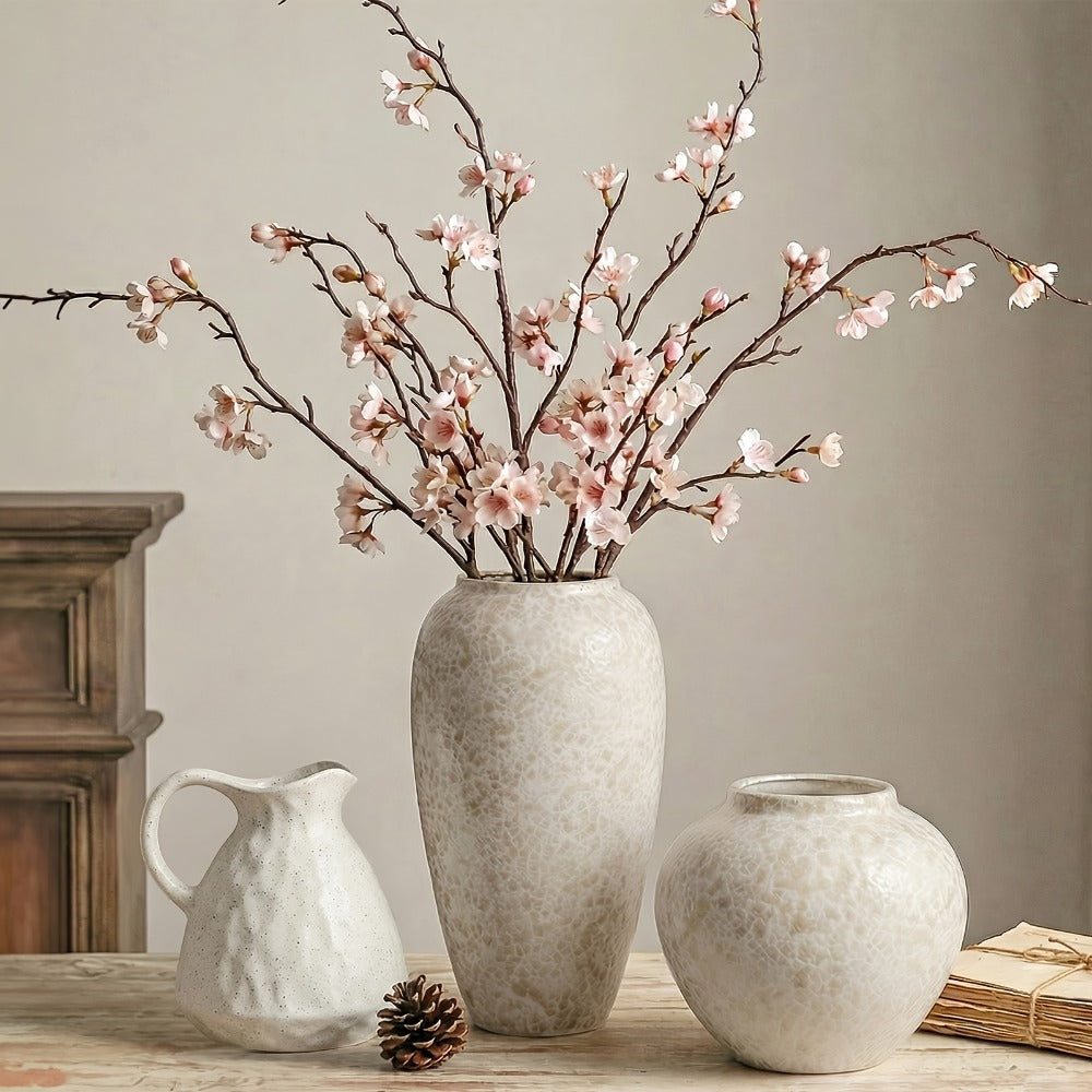 Ceramic Flower Vase Farmhouse Rustic Vintage Bud Vase for Home Decor Living Room Bedroom Kitchen Office Shelf Dining Table Fireplace Centerpiece Decoration Multiple Sizes
