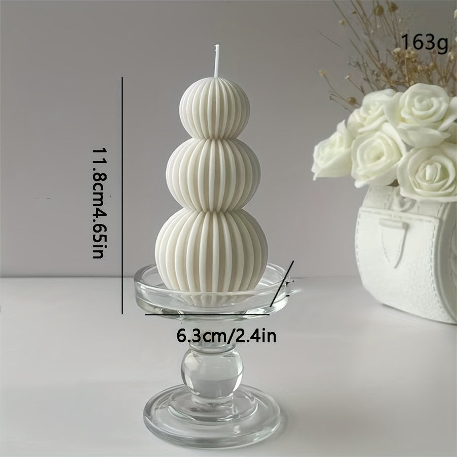 Scented Candle Wave Sphere Ball - Sandalwood & French Vanilla Fragrance, Geometric Home Decor Candle for Valentine's Day, Christmas & Special Occasions