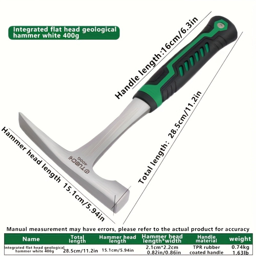 Geological Pick Hammer High Carbon Steel 28oz Flat Head Rock Hammer with Comfortable Non-Slip Handle for Geology Rockhounding Quarrying Mountaineering Exploration Mining Fossil Hunting Outdoor