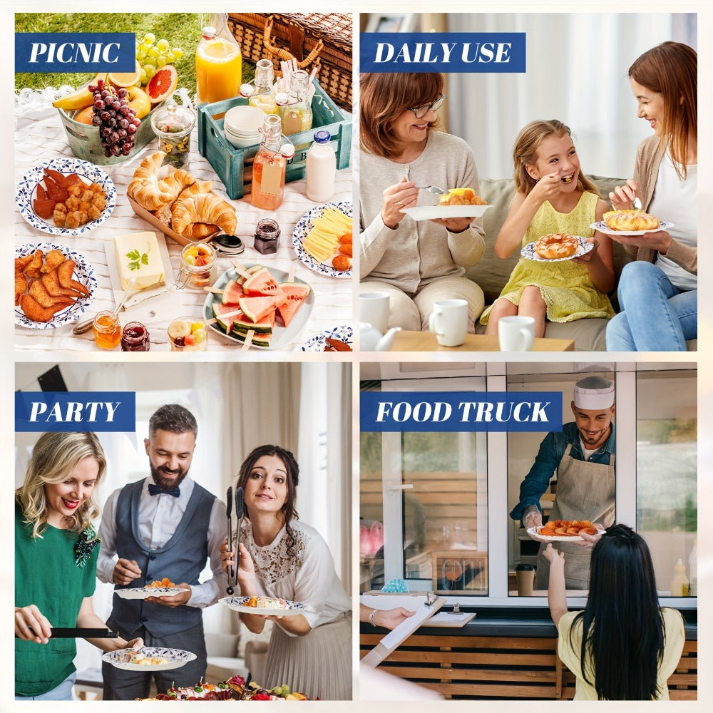 Disposable Paper Plates 300 Pack 9 Inch Heavy Duty & 7 Inch Soak Proof Leaf Print for Party Family Gatherings Everyday Use