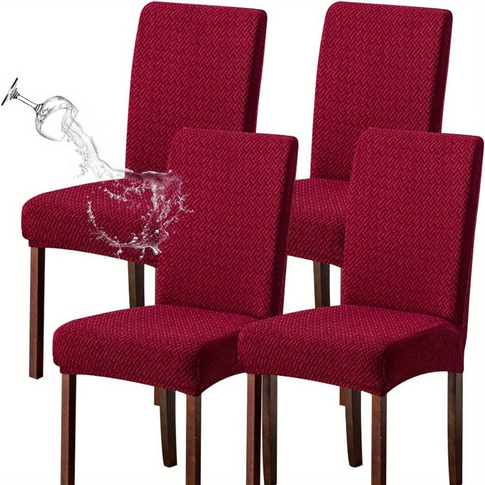 Dining Chair Covers Set of 4 6 Waterproof Stretch Parson Chair Slipcovers - Polar Fleece Jacquard Elastic Band Fit Kitchen Dining Room Chair Protector, 7 Colors, Beige Black Khaki Burgundy Gray