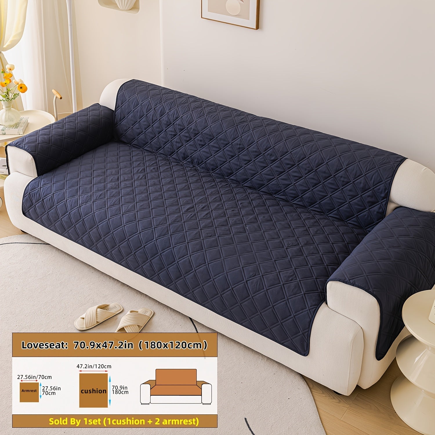 Soundwave Embossed Sofa Cover 3pcs with Armrests - Pet Friendly Anti-Slip Durable Couch Slipcover Set for Loveseat 3 4 Seater Sofa Protection Decoration, 5 Colors
