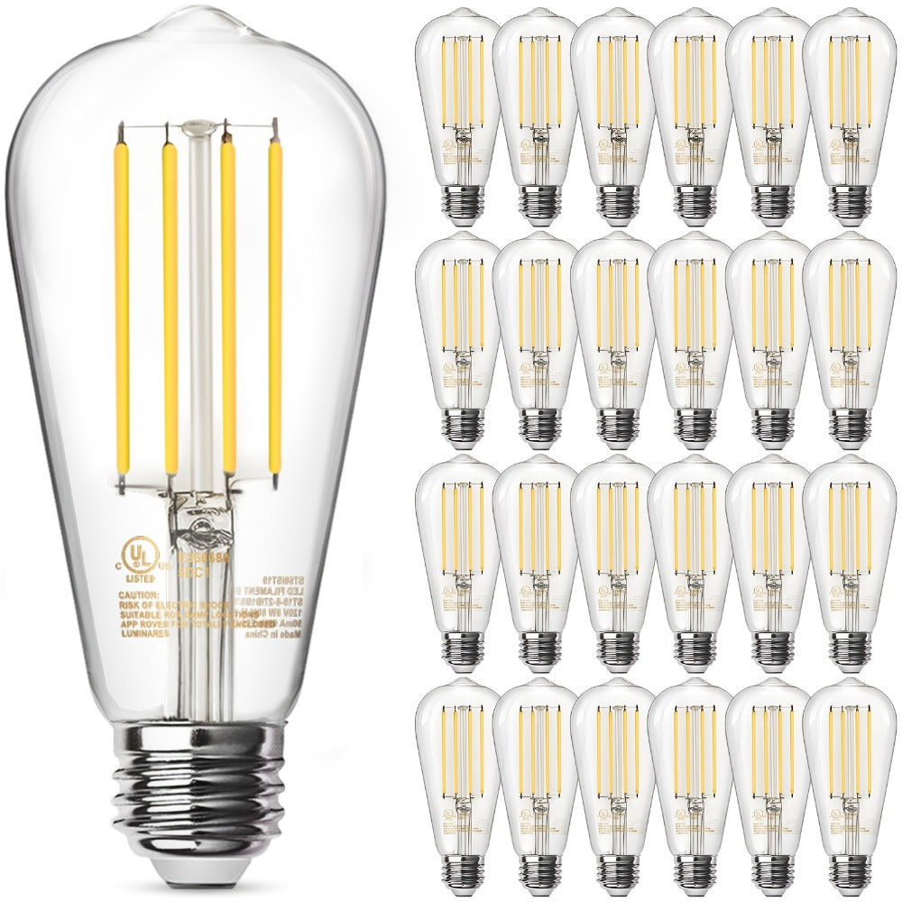 ST58 Vintage Edison LED Filament Bulb 8W 2700K Warm White Dimmable ¨C 60W Equivalent E26 Base Clear Glass Antique Style for Chandelier Pendant Bedroom Living Room Home Commercial, 12 & 24 Pack