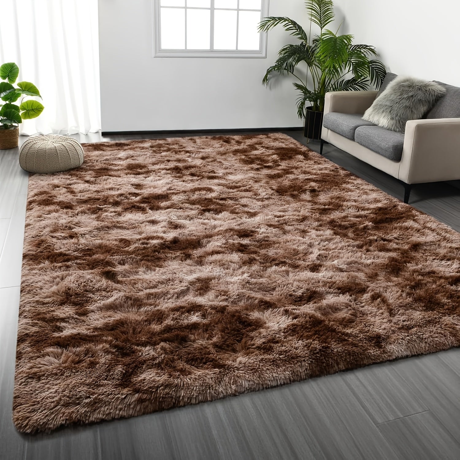 Shaggy Plush Area Rug - Soft Fluffy Carpet for Living Room, Bedroom & Sofa | Non-Slip Machine Washable Tie-Dye & Solid Color Long Pile Rug | Luxury Home Decor Floor Mat in Multiple Sizes & Colors