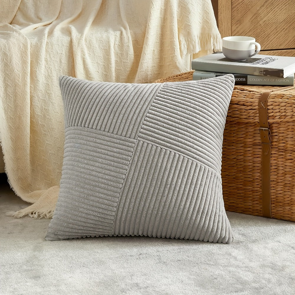 Throw Pillow Covers 18x18 Set of 4 - Boho Decorative Cushion Covers for Couch Sofa Bed, Soft Corduroy Textured Square Pillow Cases, Neutral Farmhouse Home Decor - Navy Blue Pink Mustard Sage Rust