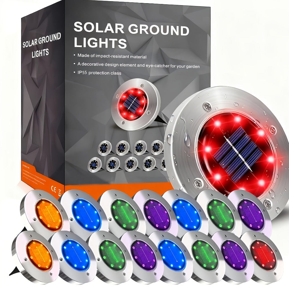 Solar Ground Lights Outdoor LED Path Lights Waterproof - Stainless Steel In-Ground Solar Lights for Lawn Driveway Courtyard Garden Pathway, Warm & Cool White Landscape Lighting Pack Options