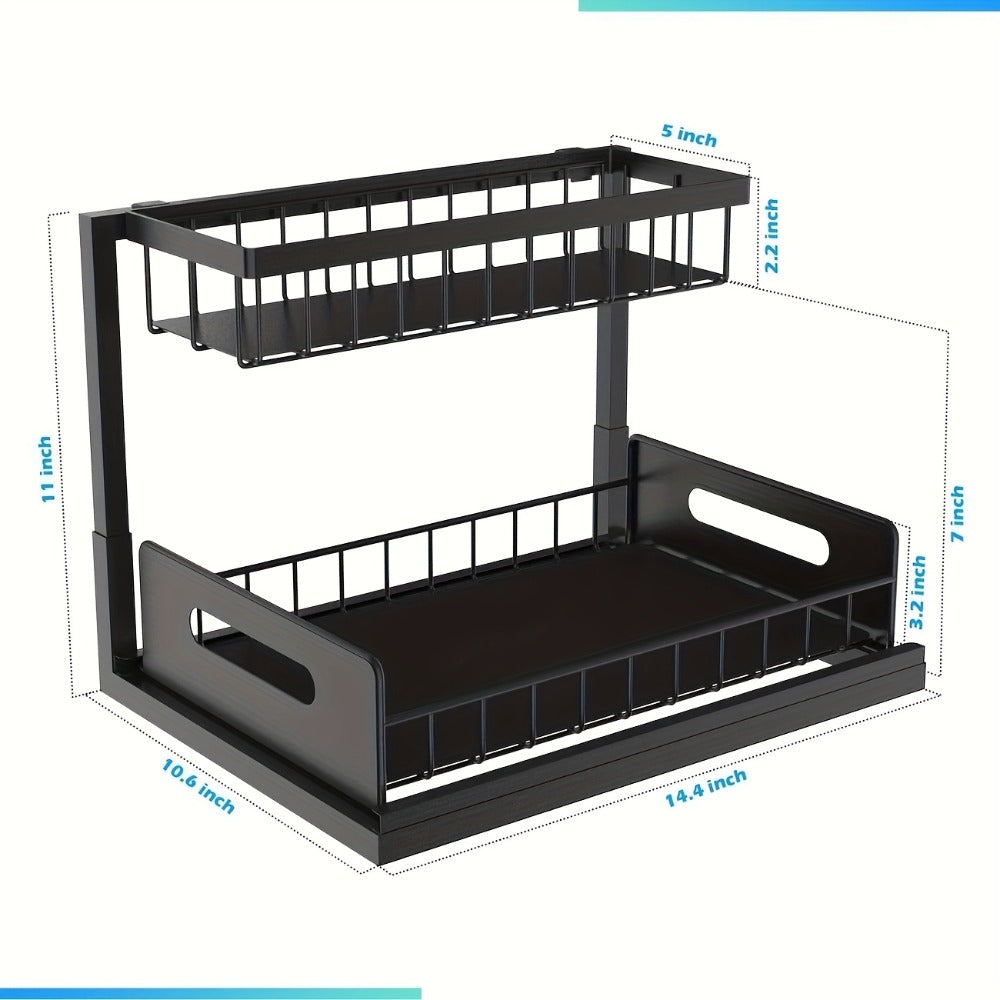 L-Shaped Sliding Drawer Organizer ¨C Heavy-Duty Under Sink Storage Rack, Space-Saving Cabinet Organizer for Kitchen, Bathroom, Garage & Workshop, Large Capacity, Black & White