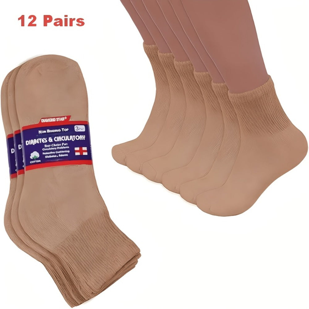 Diabetic Socks 12 Pairs Non Binding Low Cut Cushioned Seamless Loose Fit Ankle Socks for Men Women Edema Neuropathy Wide Toe Box White Black Brown Grey Khaki Navy